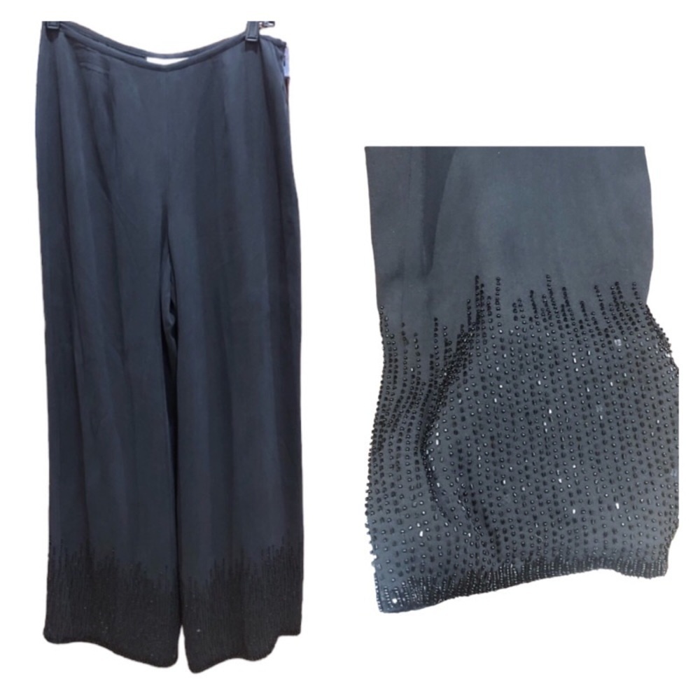 NWT Casual Corner Vintage Wide Leg Beaded bottom Trouser Pants Black Sz 10